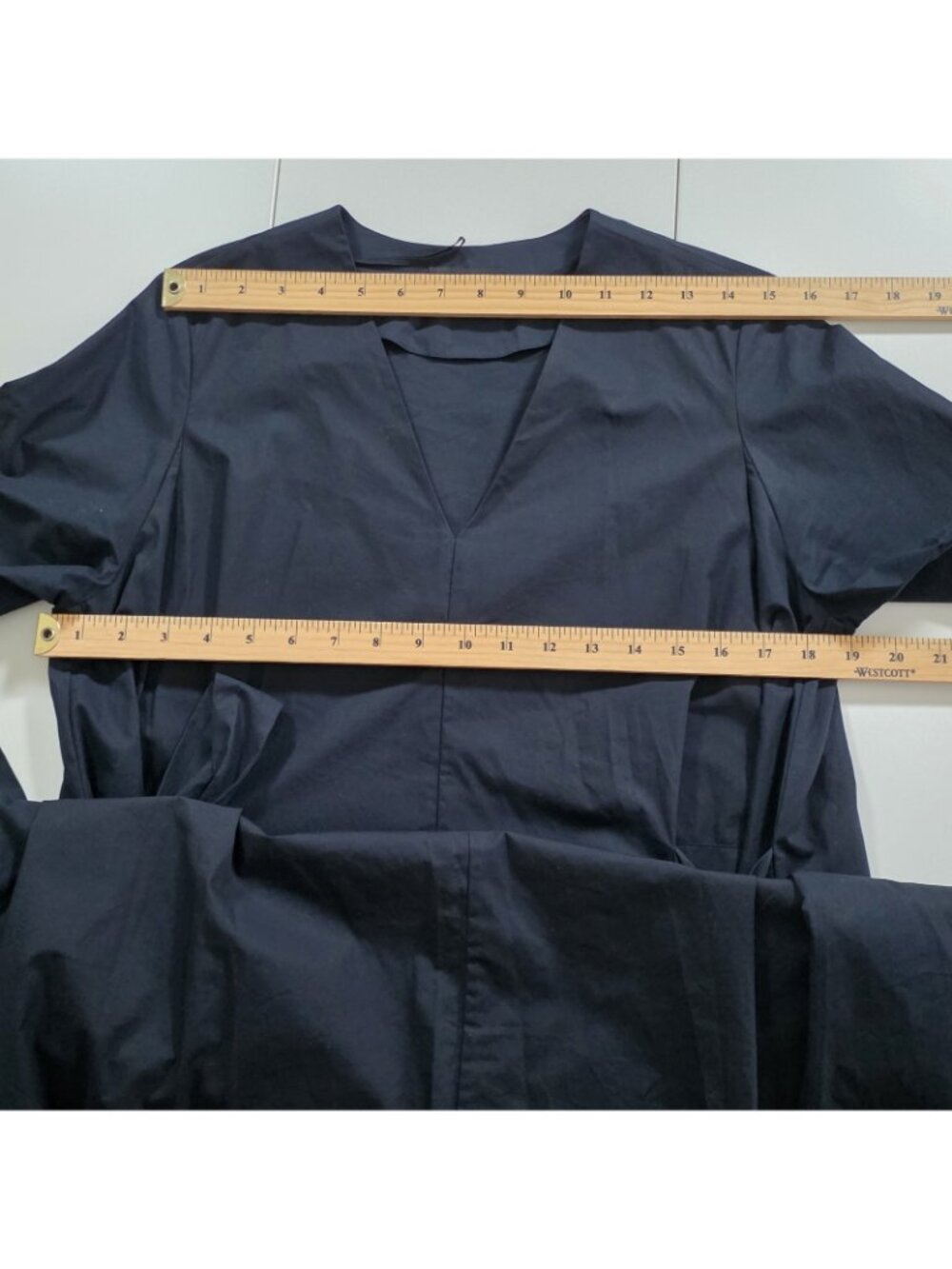 COS Poplin Cotton Dress Women 4 Navy V Neck SS Side Ties High Low Hem Minimalist - Picture 5 of 16